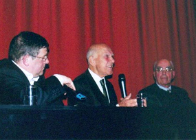 Manfred Flgge, Stphane Hessel, Pierre Radvanyi im Kino Arsenal, Berlin, 2005, Foto: Gisela Lehmeier
